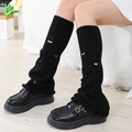 Black Y2K distressed flared knit leg warmers for women stylish winter leg covers - One Size / Black