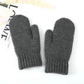 Close-up of thick knit dark grey mittens with extended ribbed cuffs for winter warmth - Dark Gray