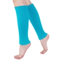 Detail shot of bright blue ribbed knit leg warmers with elastic texture for women - One Size / Bottoms / Lake Blue