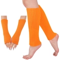 Ensemble jambières et gantelets en tricot orange fluo avec texture côtelée - Orange