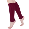 Detail of dark wine red ribbed knit leg warmer showing texture and elastic cuffs - One Size / Bottoms / Burgundy
