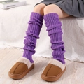 Jambières violettes en tricot au-dessus du genou avec chaussons fourrés pour l'hiver - Taille unique / Violet