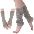 Taupe ribbed knit arm warmers and leg warmers set for women in Y2K fashion style - Light Gray