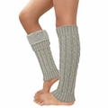 Women's cable knit leg warmers in grey with fuzzy faux fur trim and thick lining - One Size / Light Gray