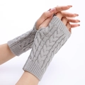 Winter grey cable knit fingerless gloves and warm arm warmers for women - Light Gray