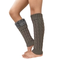 Brown cable knit leg warmers for women featuring grey faux fur trim for winter boots - One Size / Dark Gray