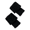 Close-up of black cable-knit leg warmers showing thick knit texture and ribbed cuffs - One Size / Black