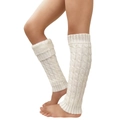 Detailed cable knit pattern on ivory leg warmers with soft white faux fur trim detail - One Size / White