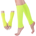 Détail de jambières et mitaines en maille côtelée vert fluo avec une texture élastique - Jaune Néon