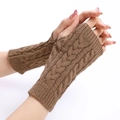 Brown cable knit fingerless gloves and arm warmer for women winter stylish hand covers - Khaki