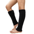Detail of black cable knit leg warmer featuring plush faux fur trim and thick texture - One Size / Black