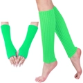 Détail de jambières et mitaines en tricot vert fluo pour femmes, texture côtelée - Vert Fluorescent