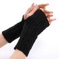 Classic black cable knit arm warmers featuring a fingerless design for autumn and winter - Black