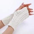 Winter cable knit white arm warmers with thumb holes for women in soft texture - White