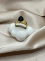 Anillo vintage minimalista bañado en oro de 18k con ónix negro ovalado sobre seda - US 6 / Oro de 18K Piedra Negra