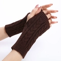 Dark brown cable-knit arm warmers with a stylish fingerless design for autumn and winter - Coffee