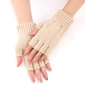 Soft knit fingerless arm warmers for women featuring cozy ribbed cuffs in beige - Beige