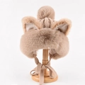 Light brown plush cat ear winter hat with knit texture and faux fur earmuffs - One Size / Khaki