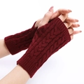 Winter cable-knit arm warmers for women in deep wine red with thumb hole design - Burgundy