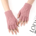 Pink knitted fingerless arm warmers for women featuring a stylish diamond knit pattern - Dusky Pink