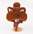 Caramel faux fur fox ear hat with chunky knit top and pompom in warm autumn brown - One Size / Caramel color