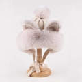 Pink plush trapper hat with cat ears and fluffy pom-poms for winter warmth - One Size / Beige