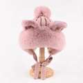 Pink plush knitted trapper hat with fox ears and cozy faux fur lining for winter - One Size / Pink
