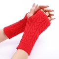 Winter red cable knit fingerless gloves with a stylish arm warmer design for women - Red