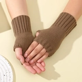 Gants en tricot sans doigts marron foncé pour femmes, chauds pour l'automne-hiver - Taille unique / Kaki