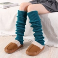 Jambières tricotées épaisses de 70cm pour femmes en bleu canard avec texture côtelée chaude - Taille unique / Bleu sarcelle