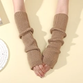 Brown knit y2k arm warmers for women featuring a stylish slouchy fingerless design - Khaki