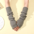 Grey knit fingerless arm warmers with a ribbed texture and long slouchy sleeve design - Light Gray