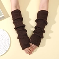 Dark brown fingerless knitted arm sleeves in chunky ribbed knit for autumn winter - Coffee