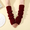 Long burgundy knitted fingerless arm warmers with ribbed texture for women y2k style - Burgundy