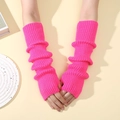 Vibrant pink y2k knit arm warmers with thumb holes and stylish slouchy ribbed texture - Rose Red