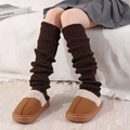 Jambières épaisses en tricot marron foncé avec chaussons en peluche pour un style d'hiver - Taille unique / Café