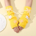 Bright yellow Y2K knitted arm warmers with plush stars and ribbon bow detail - Yellow With Yellow Star
