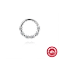 S925 sterling silver hoop earrings with five round moissanite stones and polished beads - Interspersed Round Bead Inlaid Style