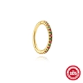 Gold S925 sterling silver ear cuff set with vibrant red and green crystals - 10mm / Gold with Multicolor Zircon