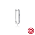 Rectangular 925 sterling silver hoop earring with micro-pave cubic zirconia inlay - U-shaped Geometric Row Diamond (M60212961300A)