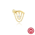 Pendiente de plata S925 dorada con doble cadena delicada y una circonita brillante central - Zirconia Rombo (60265121167C) / Dorado Rombo Borla