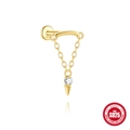 Pendiente de cartílago en plata S925 dorada con cadena de circón y borla de remache - Dorado Punta Borla