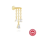 Pendiente de plata S925 bañada en oro con elegantes cadenas colgantes de circón - Dorado Geométrico Tres Piedras