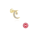 Gouden S925 zilveren maan en ster oorknopje met witte zirkonia inlegwerk - Ster en Maan Zirkonia Stijl / Goud