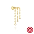 Pendiente de borla en plata S925 dorada con tres cadenas de circonitas brillantes - Dorado Triple Redondo Borla