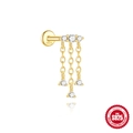Pendiente de tuerca con flecos en plata S925 dorada con circonitas y borlas de cadena larga - Dorado Fila Piedras Borla
