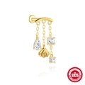 Pendiente de flecos en plata s925 dorada con concha y circonita sobre fondo blanco - Concha de Océano (60265421145C) / Dorado Concha Borla