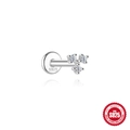 S925 sterling silver ear piercing stud featuring three round moissanite flower cluster - 3-Stone Triangle / White Gold
