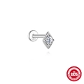 S925 sterling silver diamond-shaped ear stud with Moissanite and mirror reflection - Rhombus Solitaire Style / White Gold