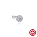 Pendiente labret de plata S925 con halo de moissanita redonda y parte trasera plana - Estilo Halo Redondo / Oro blanco